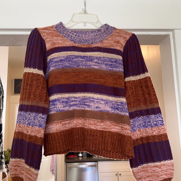 MOON RIVER Marled Striped Crewneck Sweater - Picture 3 of 4